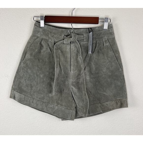 BLANK NYC Olive Green Suede Leather Paperbag Shorts Tie Waist Size 25 - Picture 2 of 10